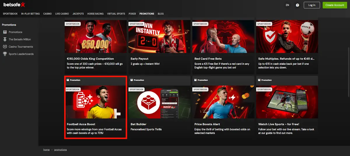 Betsafe Other bonuses and Accumulator boosts Screenshot